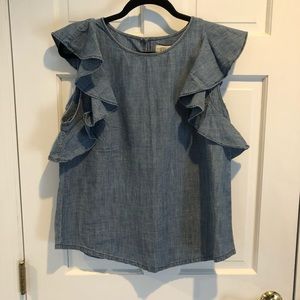 J Crew Chambray ruffle blouse